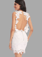 Wholesale White Sleeveless Crochet Lace Embellished Zip Back Mini Dresses