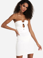 Wholesale White Strapless Sleeveless Plain Backless Cut Out Sexy Dresses