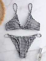 Wholesale Grid V-Neck Sleeveless Grid Two Piece Bikinis