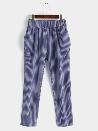 Wholesale Plus Size Striped Pockets Cropped Pants