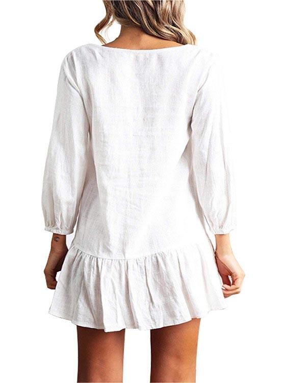 OEM ODM Ladies White V-Neck Dresses