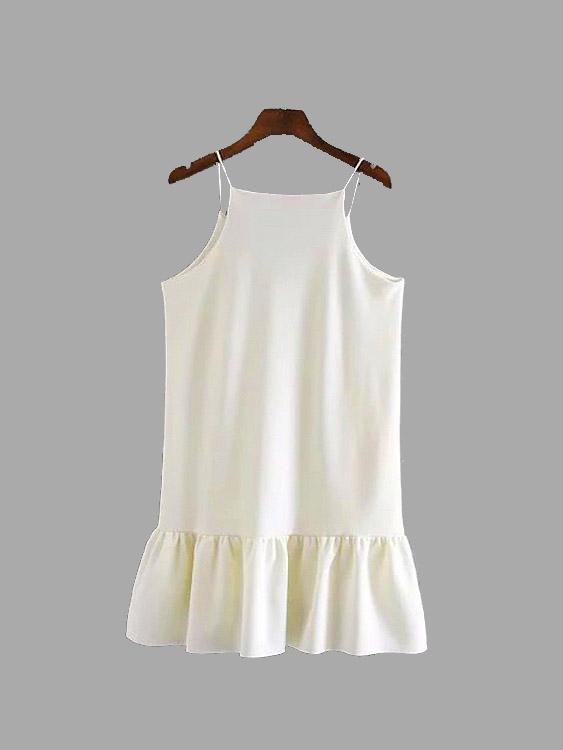 Wholesale White Round Neck Sleeveless Flounced Hem Mini Dresses