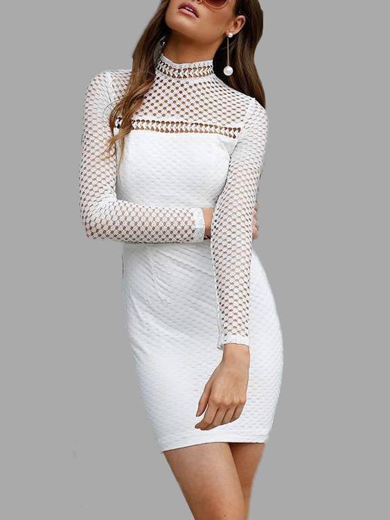 Wholesale White Long Sleeve Zip Back Hollow Sexy Dresses