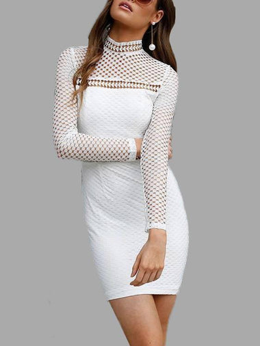 Wholesale White Long Sleeve Zip Back Hollow Sexy Dresses