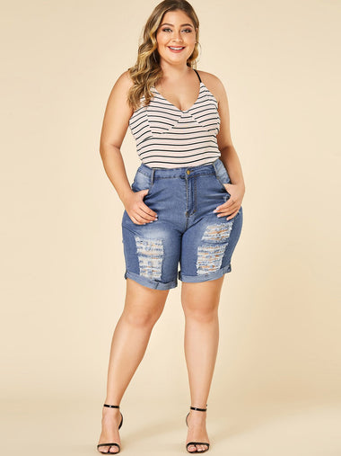 Wholesale Plain Random Ripped Blue Oversized Bottoms