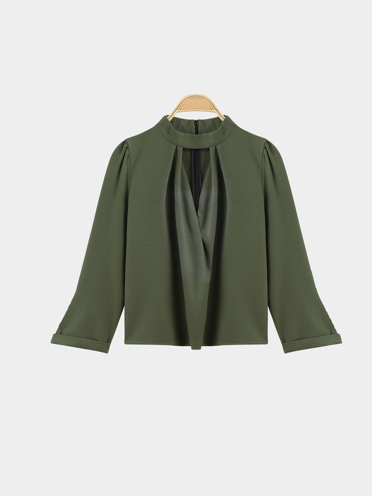 Wholesale Crew Neck Plain Long Sleeve Army Green Blouses