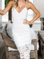 OEM Ladies White V-Neck Dresses