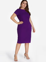 Wholesale Round Neck Plain Short Sleeve Purple Plus Size Dresses