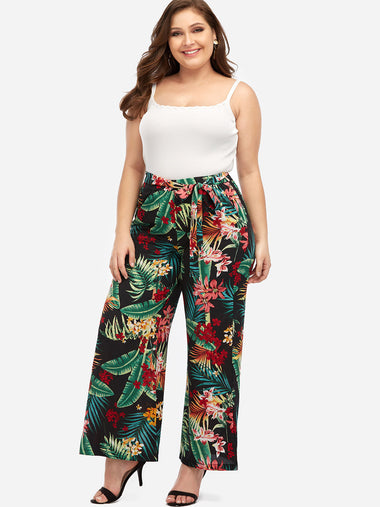 Wholesale Floral Print Side Pockets Plus Size Bottoms