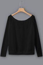 Wholesale Round Neck Lace Hollow Long Sleeve Black Top