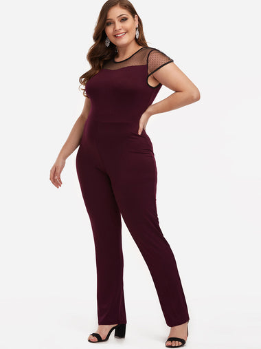 Wholesale Round Neck Plain Short Sleeve Burgundy Plus Size Bottoms