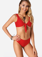 Wholesale Red Scoop Neck Sleeveless Plain Tie-Up Bikinis