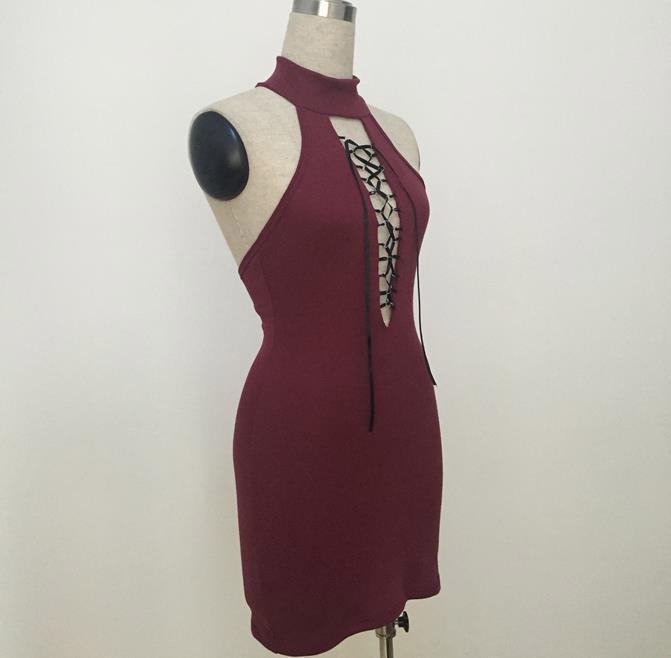 OEM Ladies Wine Red Bodycon Dresses