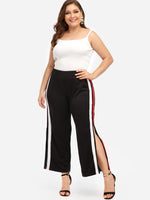 Wholesale Stripe Slit Hem Black Plus Size Bottoms