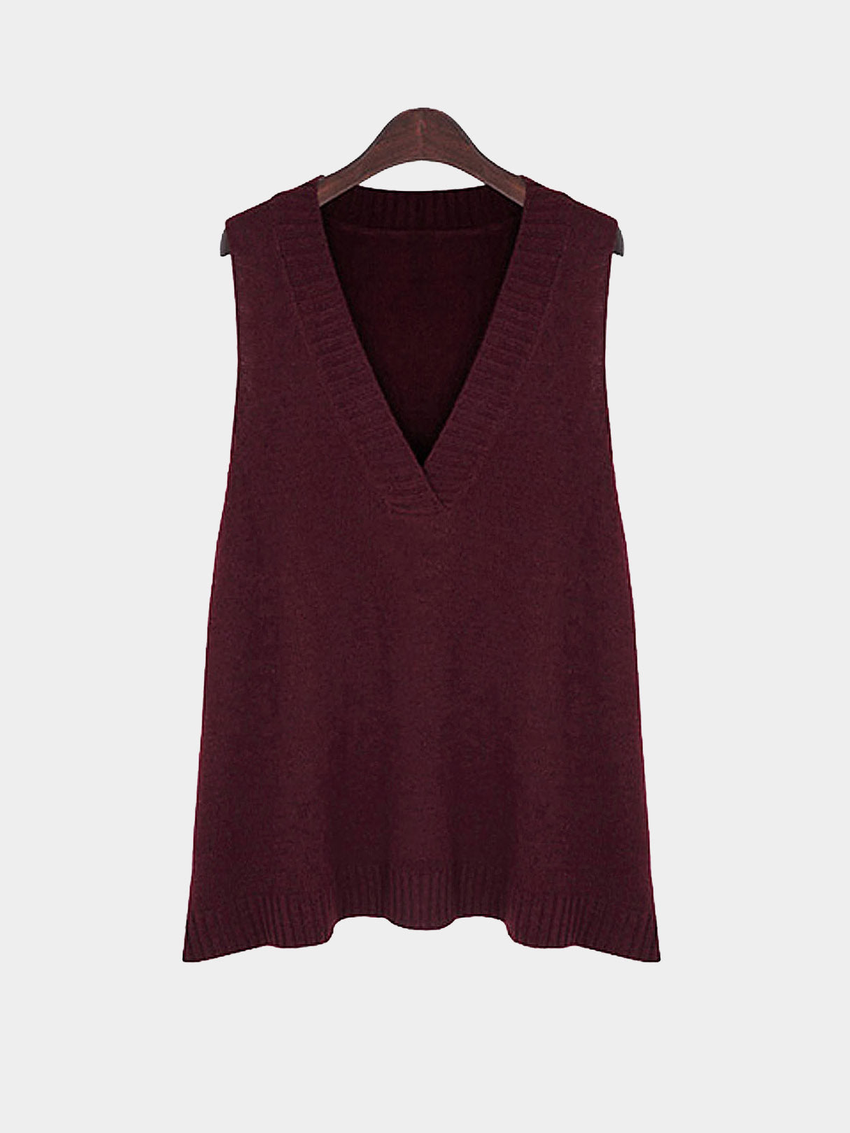 Wholesale V-Neck Sleeveless Burgundy Plus Size Tops