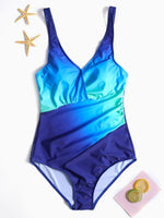 Wholesale Deep V Neck Fantasy Colour Sleeveless Bodycon Blue Plus Size Swimwear