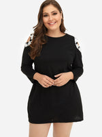 Wholesale Round Neck Cold Shoulder Plain Cut Out Long Sleeve Black Plus Size Dress