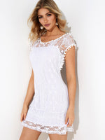 Wholesale White Round Neck Sleeveless Tassel Lace Sexy Dress