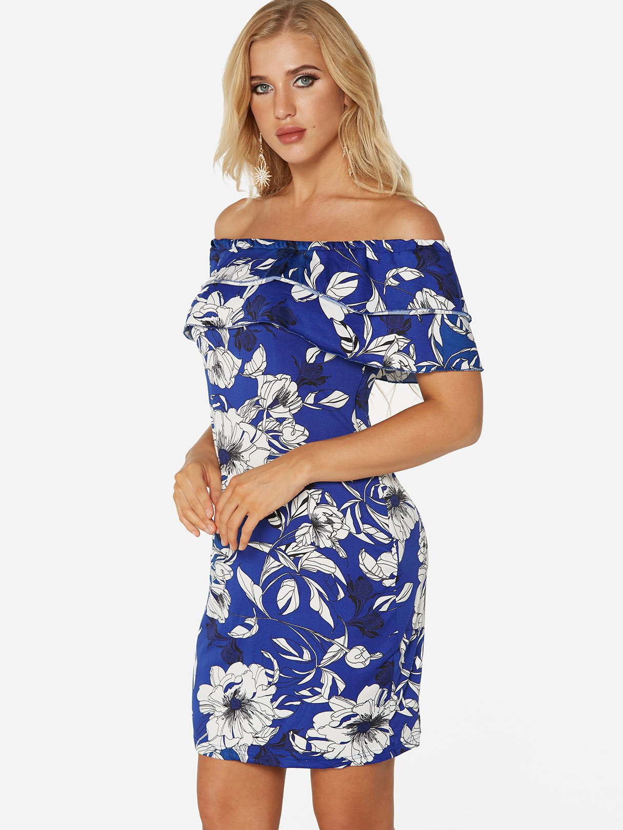 OEM Ladies Blue Floral Dresses