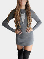 Wholesale Dark Grey Crew Neck Long Sleeve Plain Bodycon Dresses