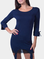 Wholesale Navy Round Neck 3/4 Sleeve Lace Dresses