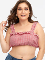 Wholesale Grid Tiered Sleeveless Red Plus Size Tops