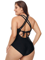 NEW FEELING Womens Black Plus Size Swimwear