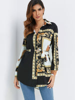 Wholesale Scarf Print Long Sleeve Blouses