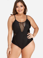 Wholesale Round Neck Plain Hollow Spaghetti Strap Criss-Cross Sleeveless Black Plus Size Swimwear