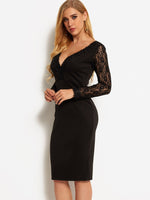 OEM Ladies Black V-Neck Dresses