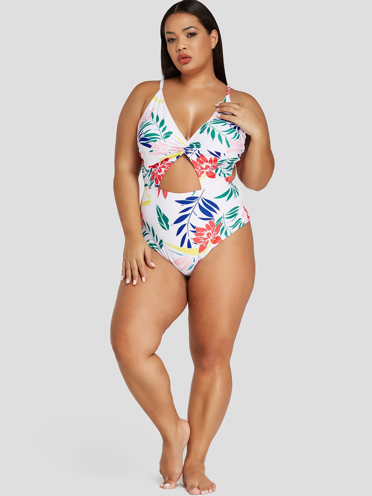 NEW FEELING Womens Floral Plus Size Swimwear