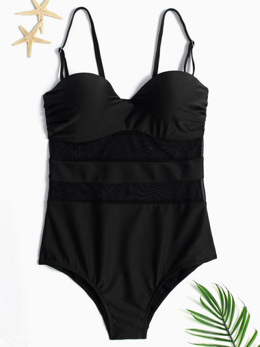 Wholesale Spaghetti Strap Sleeveless Bodycon Black Plus Size Swimwear