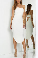 Wholesale White Square Neck Sleeveless Hollow Curved Hem Sexy Dress