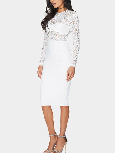 Wholesale White Round Neck Long Sleeve Lace Bodycon Dresses