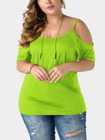 Wholesale Cold Shoulder Plain Cut Out Half Sleeve Plus Size Tops