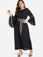 Wholesale Round Neck Plain Self-Tie Long Sleeve Black Oversized Dress