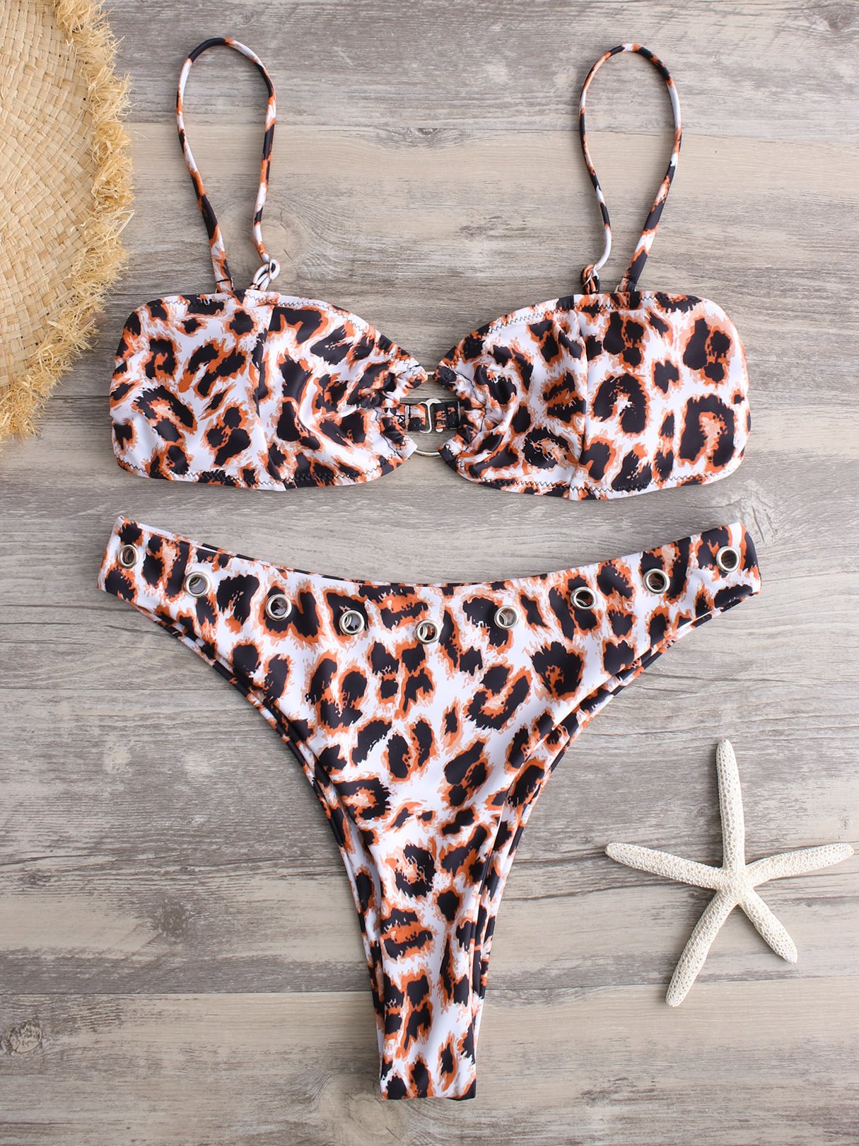 Wholesale Sleeveless Floral Print Backless Metallic Buckle High-Waisted Bikini Set Swimwear