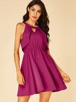 Wholesale Purple Halter Sleeveless Plain Cut Out Sexy Dresses