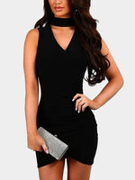 Wholesale Black Deep V-Neck Sleeveless Crossed Front Cut Out Mini Dress