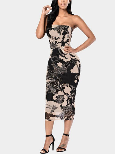 Wholesale See-Through Bodycon Mesh Dresses With Floral Print Pattern