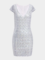 Wholesale White V-Neck Handmade Beaded Sexy Dress