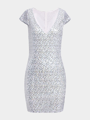 Wholesale White V-Neck Handmade Beaded Sexy Dress